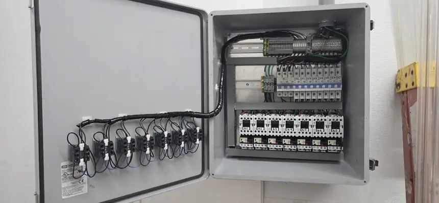 Industrial control panel opened for service